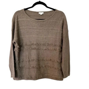 J. Jill Women’s Long Sleeve Taupe Rounded Neck Fringe Detail Sweater Sz XSP GUC